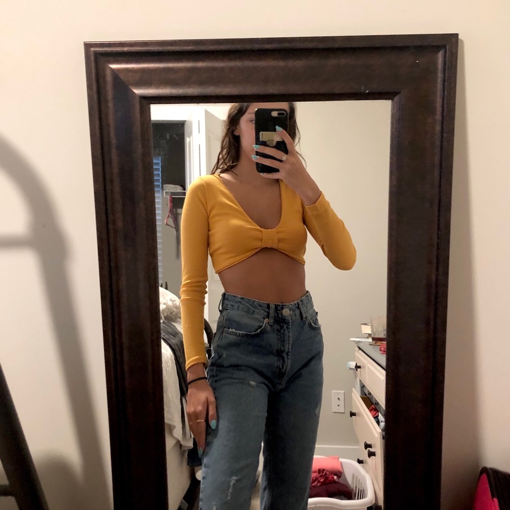 NWT Nasty Gal Long-Sleeve Tie-Back Crop Top